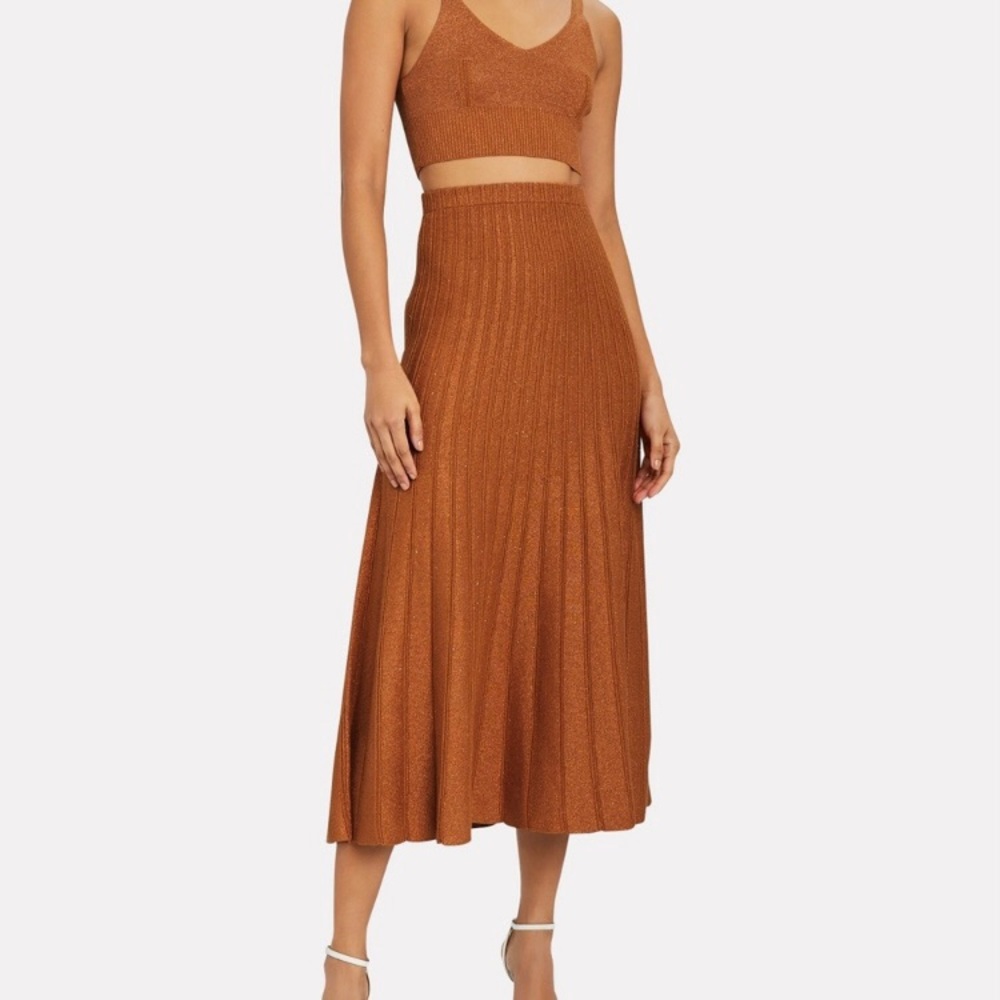 Ronny Kobo Knit Metallic Bronze Skirt & Bralette